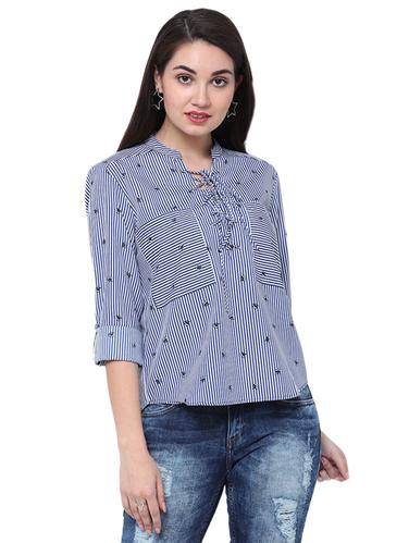 Eyelet lace up neck patch pocket top - 14914038 - Very Small Image - 1