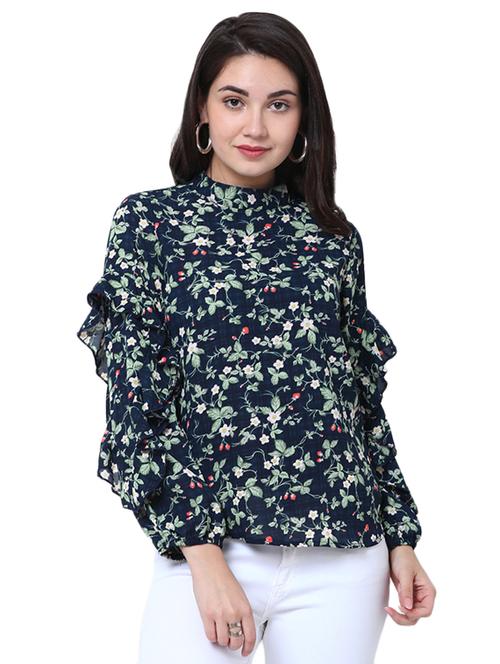 mock neck floral ruffle detail top - 14914053 - Very Small Image - 1