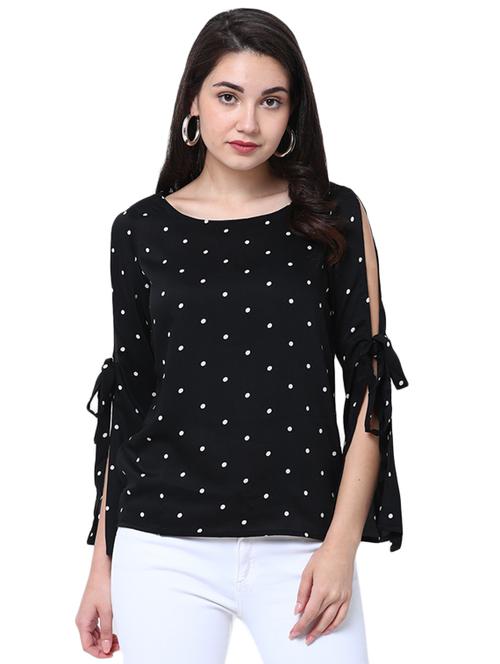 black printed slit sleeved top - 14914055 - Very Small Image - 1