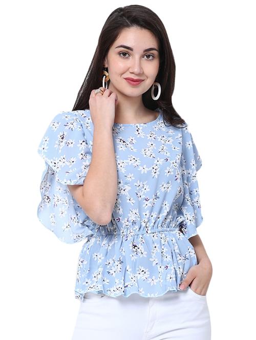 light blue floral blouson top - 14914060 - Very Small Image - 1