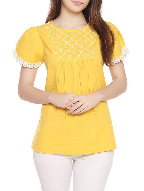 Red couture yellow cotton straight top - 14914393 - Very Small Image - 1