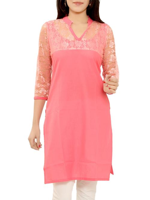 peach cotton straight kurta - 14914661 - Very Small Image - 1