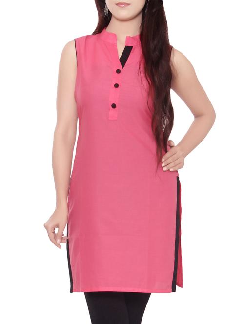 pink cotton straight kurta - 14914670 - Very Small Image - 1