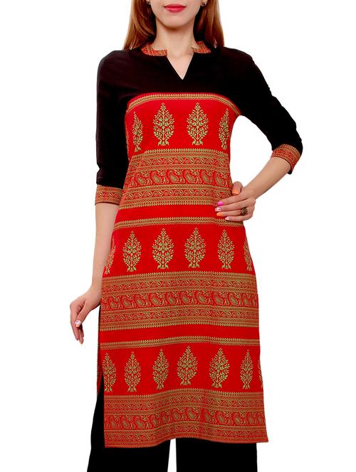 red cotton straight kurta - 14914677 - Standard Image - 1