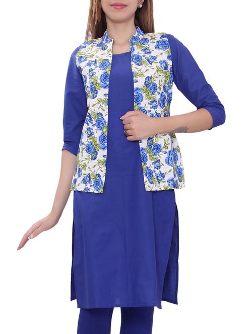 blue cotton straight kurta - 14914680 - Very Small Image - 1