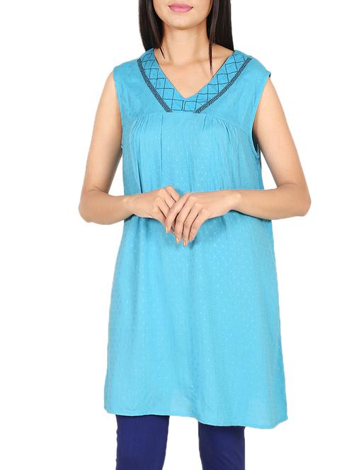 sky blue rayon aline kurta - 14914772 - Standard Image - 1