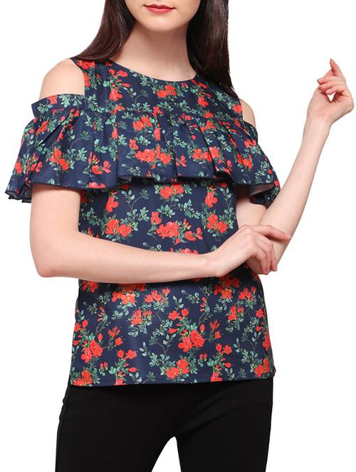 blue cold shoulder top - 14914845 - Standard Image - 1
