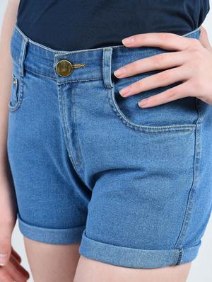 solid blue denim shorts - 14914863 - Standard Image - 5