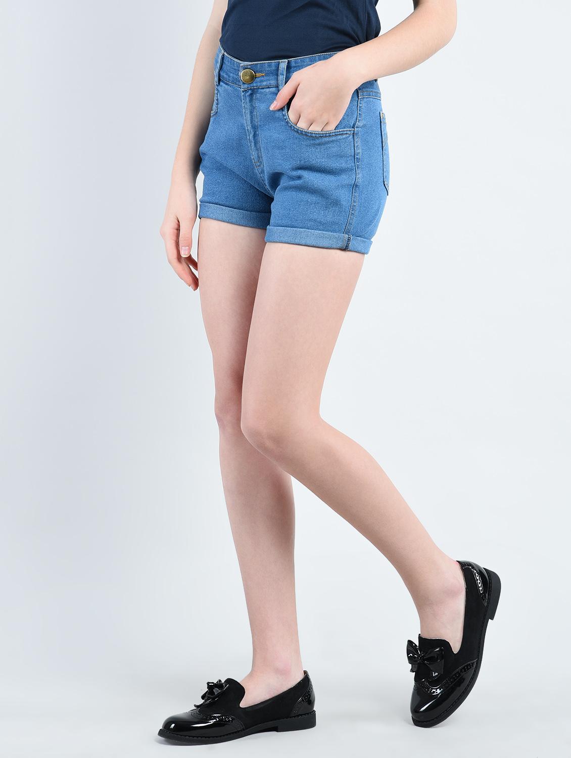 solid blue denim shorts - 14914863 - Zoom Image - 2