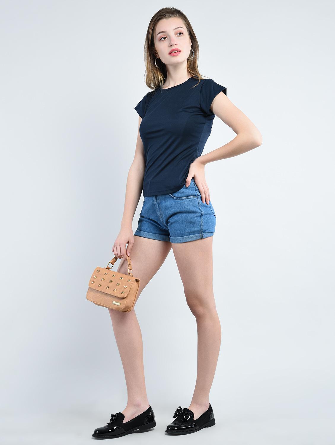 solid blue denim shorts - 14914863 - Zoom Image - 4