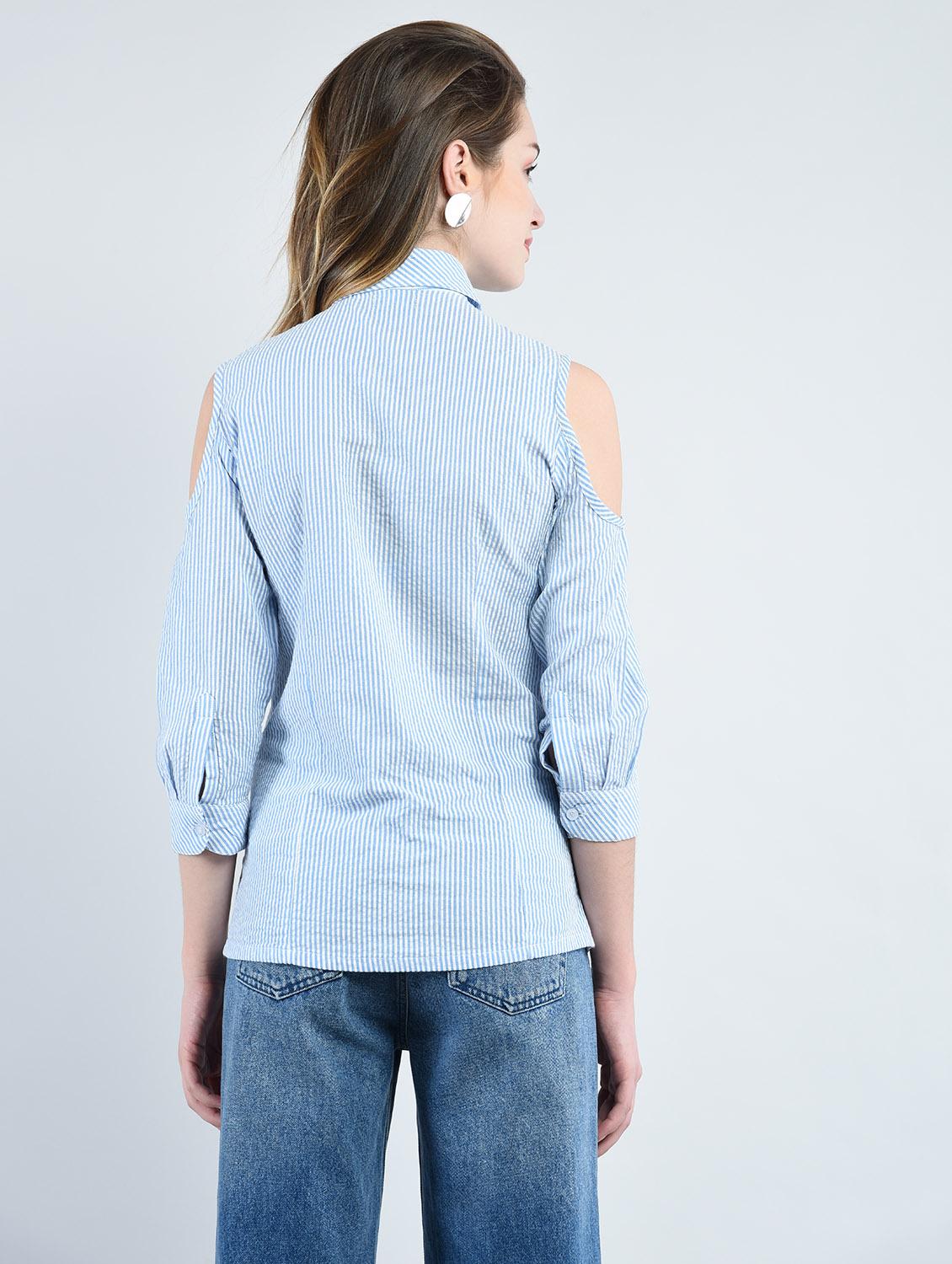 light blue striped cotton shirt - 14914866 - Zoom Image - 3