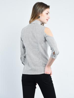 grey striped cold shoulder shirt - 14914867 - Standard Image - 3