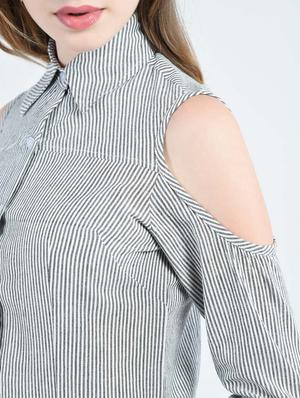 grey striped cold shoulder shirt - 14914867 - Standard Image - 5