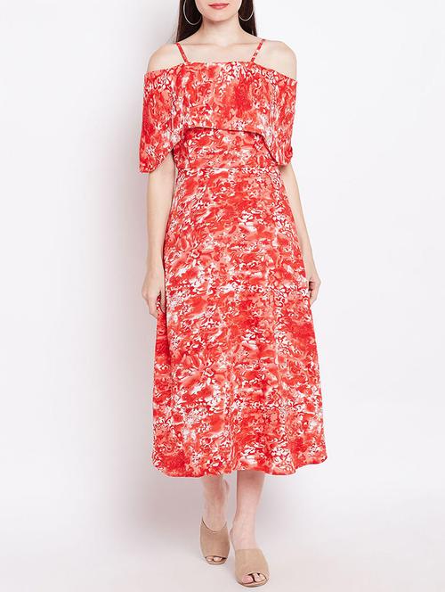 red printed a-line dress - 14914968 - Very Small Image - 1