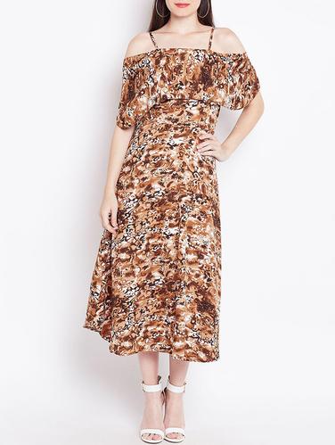 brown printed a-line dress - 14914969 - Very Small Image - 1