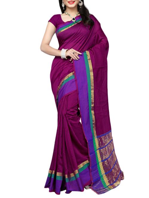 purple cotton silk bordered saree with blouse - 14915182 - Standard Image - 1
