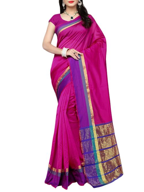pink cotton silk bordered saree with blouse - 14915183 - Standard Image - 1