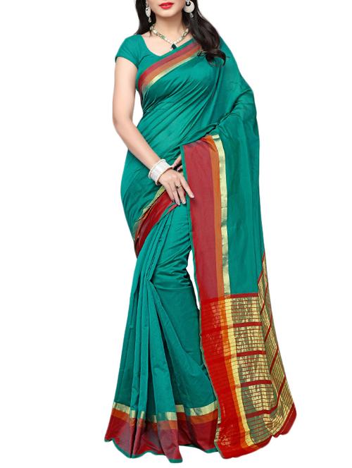 green cotton silk bordered saree with blouse - 14915185 - Standard Image - 1