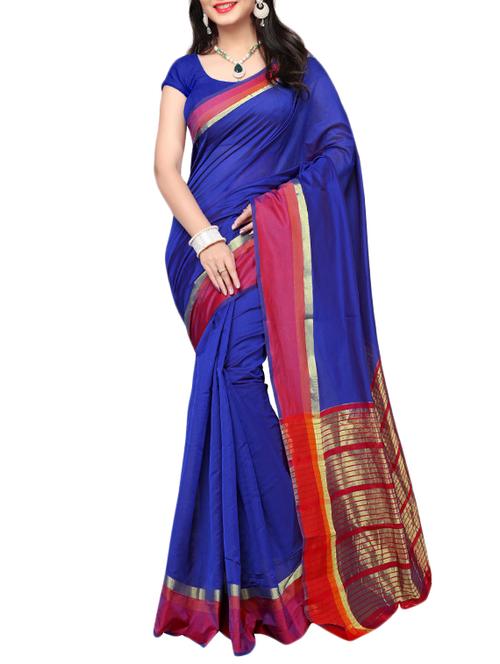 blue cotton silk bordered saree with blouse - 14915186 - Standard Image - 1