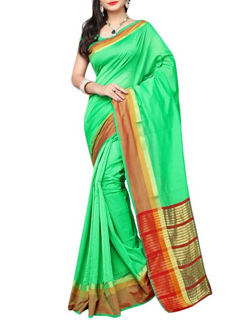green cotton silk bordered saree with blouse - 14915189 - Standard Image - 1