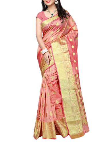 peach cotton silk banarasi saree with blouse - 14915192 - Very Small Image - 1