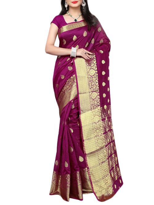 magenta cotton silk banarasi saree with blouse - 14915193 - Standard Image - 1