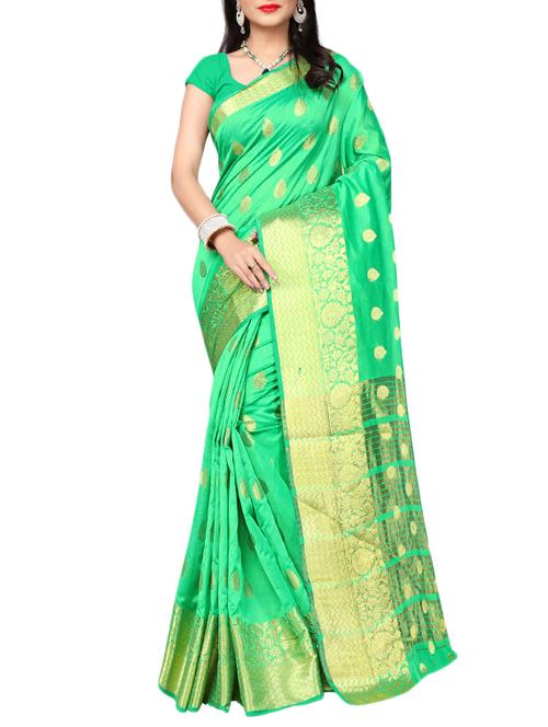 green cotton silk banarasi saree with blouse - 14915196 - Standard Image - 1