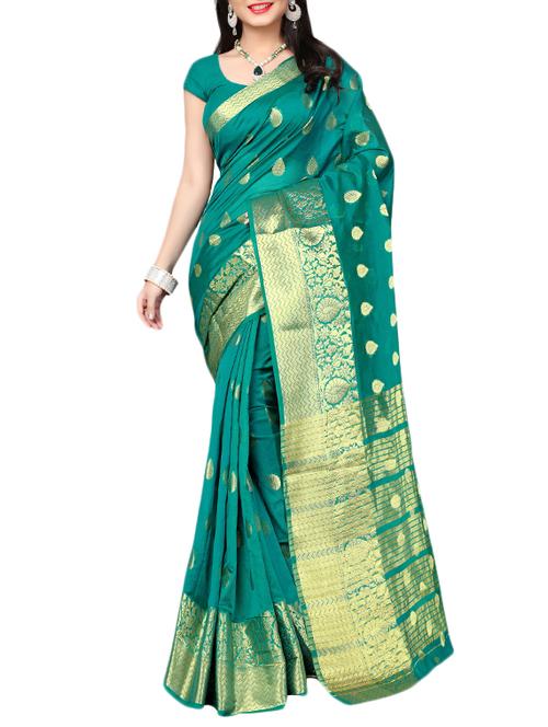 green cotton silk banarasi saree with blouse - 14915198 - Standard Image - 1