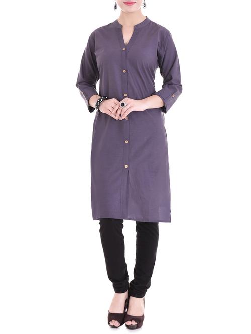 purple cotton straight kurta - 14915942 - Standard Image - 1