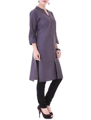 purple cotton straight kurta - 14915942 - Standard Image - 2
