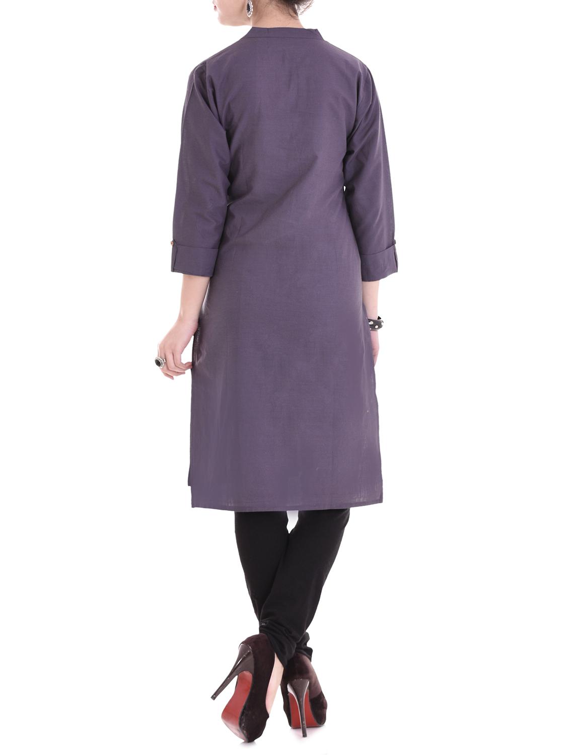 purple cotton straight kurta - 14915942 - Zoom Image - 3
