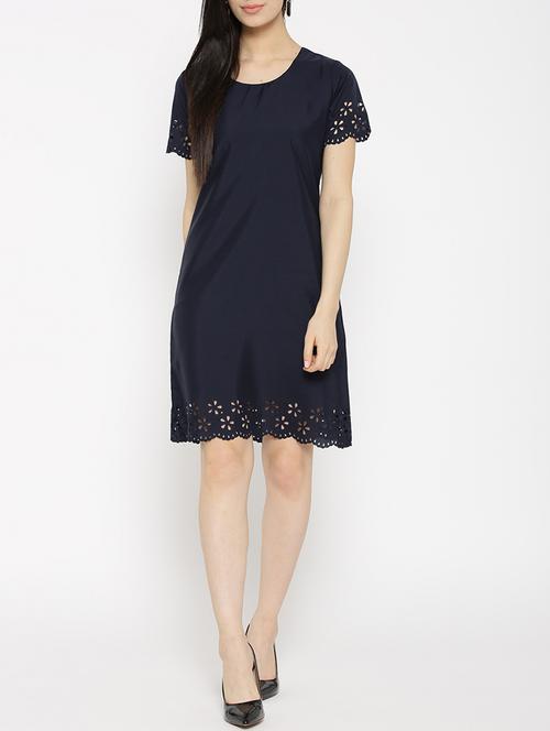 Navy cut work scallop hem dress - 14915968 - Standard Image - 1