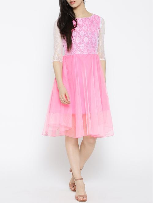 solid pink fit & flare dress - 14915983 - Very Small Image - 1