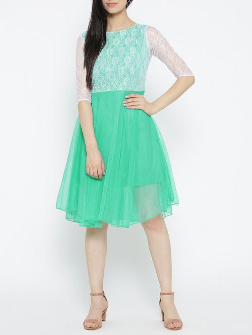 solid green fit & flare dress - 14915984 - Standard Image - 1
