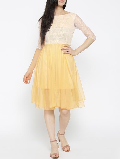 solid yellow fit & flare dress - 14915985 - Standard Image - 1