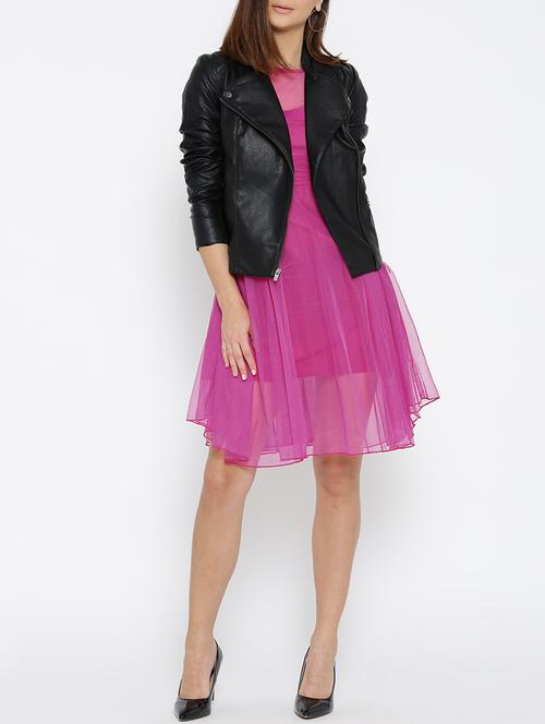 solid pink fit & flare dress - 14915989 - Standard Image - 1
