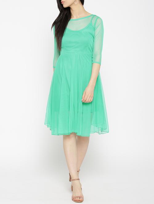 solid green fit & flare dress - 14915992 - Standard Image - 1