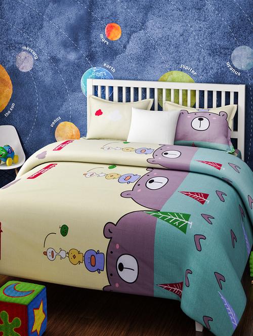 CARTOON PRINT DOUBLE BEDSHEET WITH 2 PILLOW COVERS - 14916202 - Very Small Image - 1
