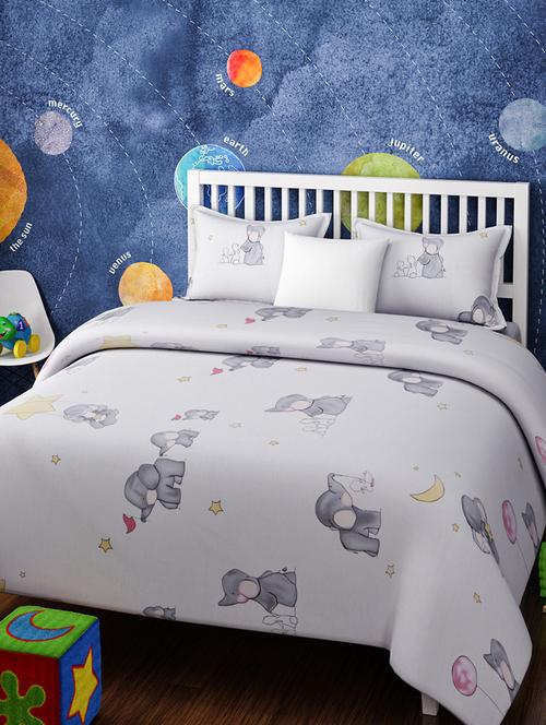 KIDS BABY ELEPHANT WHITE AND GREY BEDSHEET SET - 14916225 - Standard Image - 1