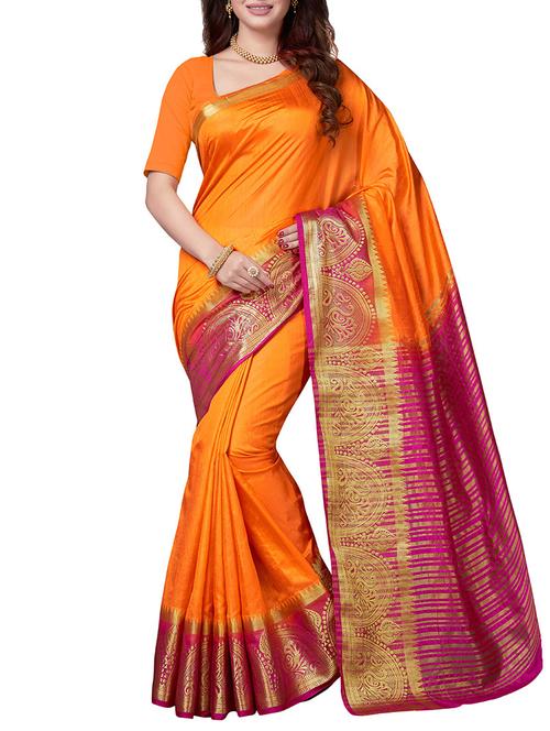 orange art silk woven saree with blouse - 14916428 - Very Small Image - 1