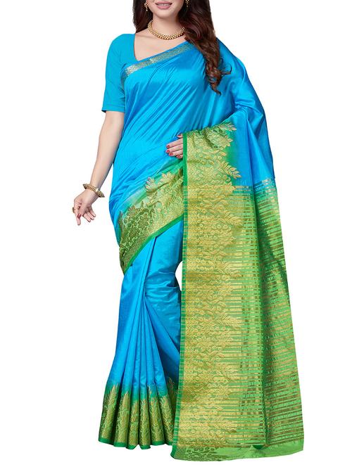 blue art silk woven saree with blouse - 14916429 - Very Small Image - 1
