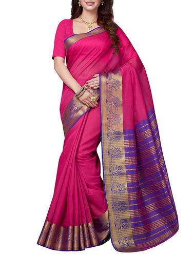 pink chanderi woven saree with blouse - 14916432 - Very Small Image - 1