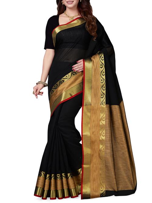 black chanderi saree with blouse - 14916437 - Very Small Image - 1