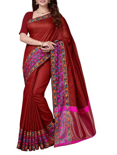 red chanderi saree with blouse - 14916444 - Very Small Image - 1