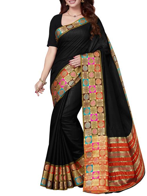 black chanderi saree with blouse - 14916445 - Very Small Image - 1