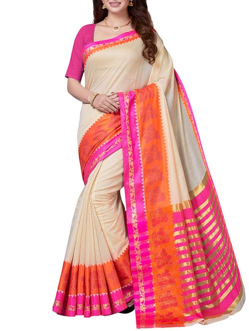 beige chanderi saree with blouse - 14916446 - Very Small Image - 1