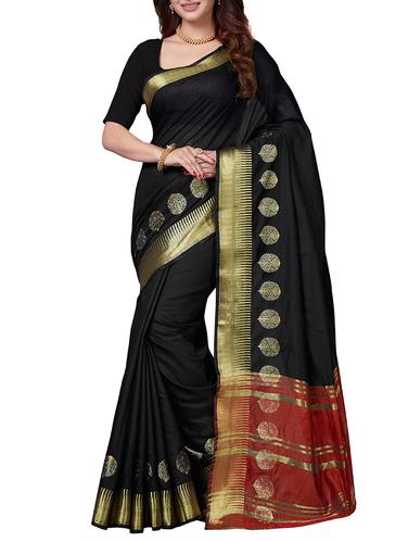 black chanderi saree with blouse - 14916450 - Very Small Image - 1