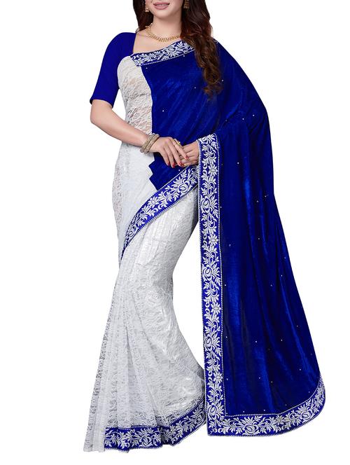 blue velvet half and half saree with blouse - 14916452 - Standard Image - 1