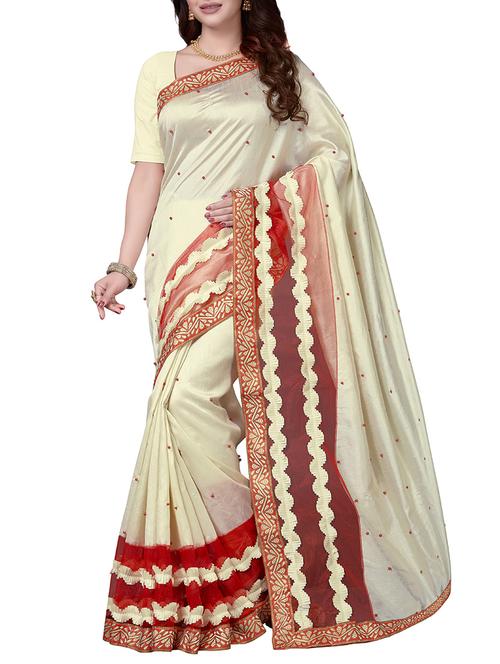 white silk blend woven saree with blouse - 14916456 - Very Small Image - 1