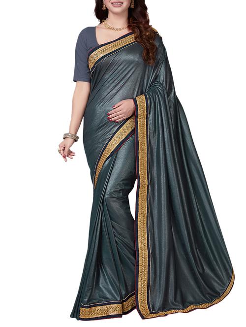 grey synthetic bordered saree with blouse - 14916457 - Standard Image - 1